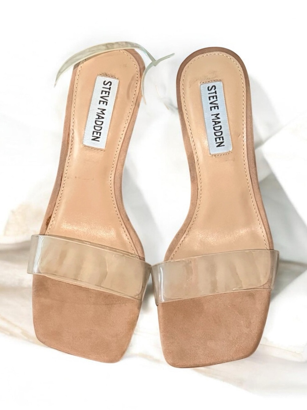 Steve Madden Nude Suede Slides with Clear Strap